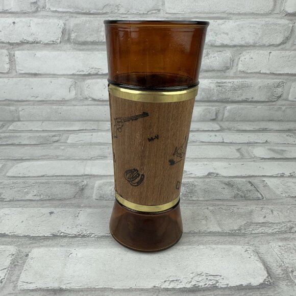 Siesta Ware Tiki Bar Brown Glass Walnut? Mahogany? Wood Wrapped VTG MCM - Picture 1 of 6